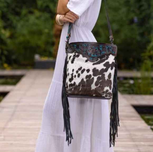 Myra Bag Handbags - Myra "Black Panther" Hand Tooled Hair-on Bag